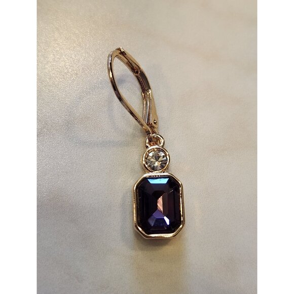 Anne Klein Gold-Tone Drop Earrings With Purple & Clear Crystals - Picture 4 of 5